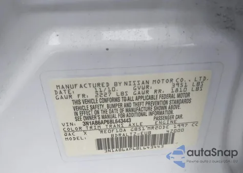 2011 Nissan Sentra 2.0Sr from USA, damaged, VIN 3N1AB6AP6BL643443